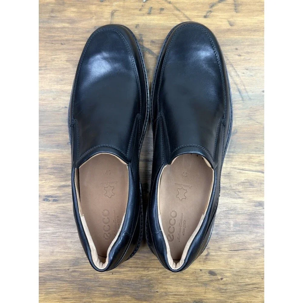ECCO Holton Black Leather Loafer Apron Toe Slip On Dress Shoe Men's EU 46 US 12